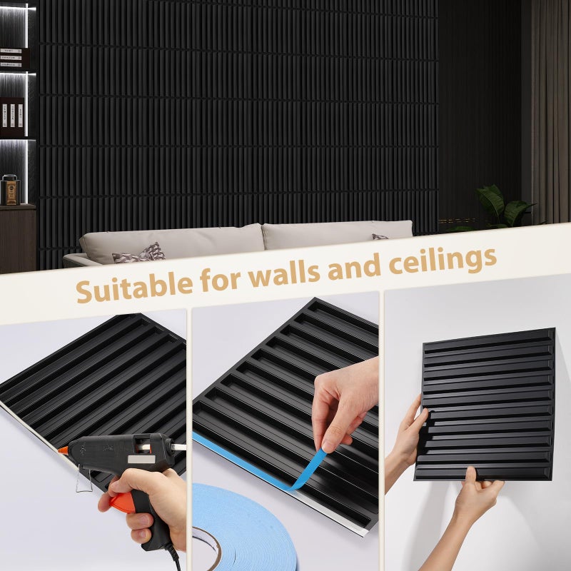 Heikki 30 Pack 3D Wall Panel for Interior Wall DÃ©cor, PVC Flower Textured Wall Panels for Living Room Bedroom Hotel Office, 11.8"x11.8", Double-Sided Tape (Black-XHT) - Image 3