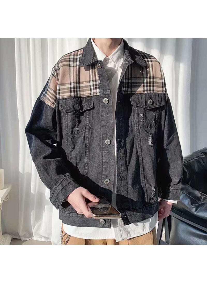 1 x 5 pcs Denim Jacket For Men Trendy Plaid Patchwork Loose Fit Casual Windbreaker Hong Kong Style Korean Version Cool Casual Vest 1007 Black - pzsku/Z509ECE7201F543F3A254Z/45/_/1741688096/2418b16a-33a6-4bd2-a5ed-d7b6d20c974a