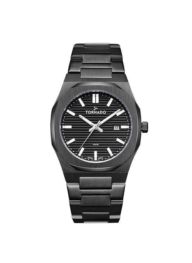 TORNADO - TORNADO SET -LIMITED EDITION Men's Analog Black With Engraved Stripes Dial  Watch With Additional Silicone & Leather Straps - T23006C-XBXB-S - Image 1