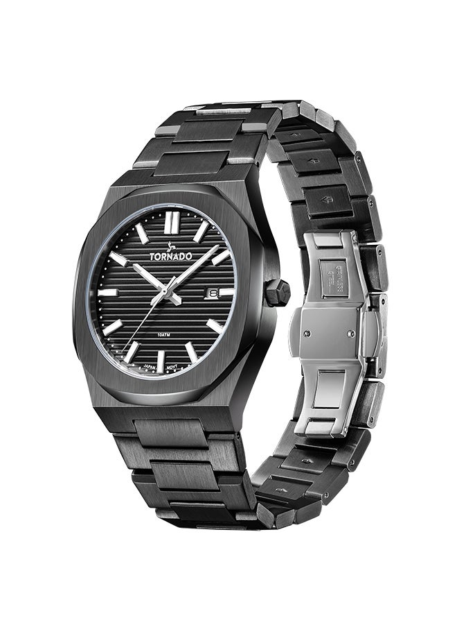 TORNADO - TORNADO SET -LIMITED EDITION Men's Analog Black With Engraved Stripes Dial  Watch With Additional Silicone & Leather Straps - T23006C-XBXB-S - Image 1