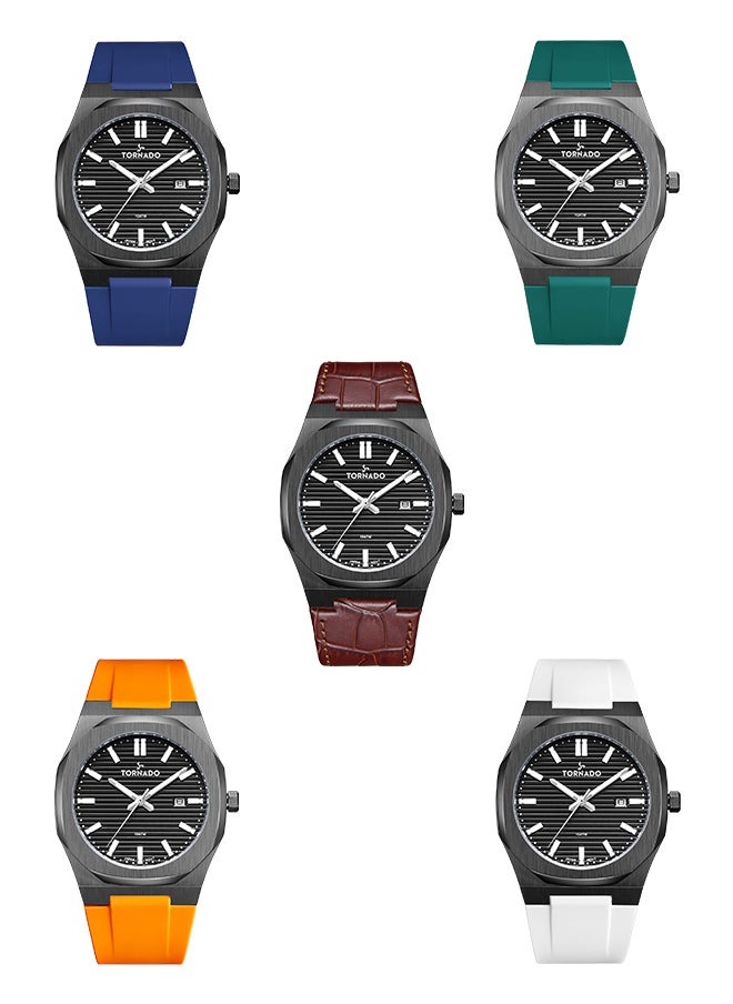 TORNADO - TORNADO SET -LIMITED EDITION Men's Analog Black With Engraved Stripes Dial  Watch With Additional Silicone & Leather Straps - T23006C-XBXB-S - Image 1
