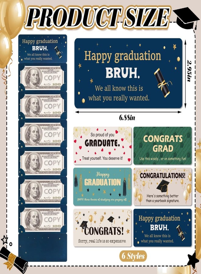 Resurhang 6 Pcs Funny Graduation Money Card Holder 6 Slots Cash Gift Check Holder Graduation Party Favors Birthday Present Gift for Senior Graduate Class Grad Supplies - Image 2