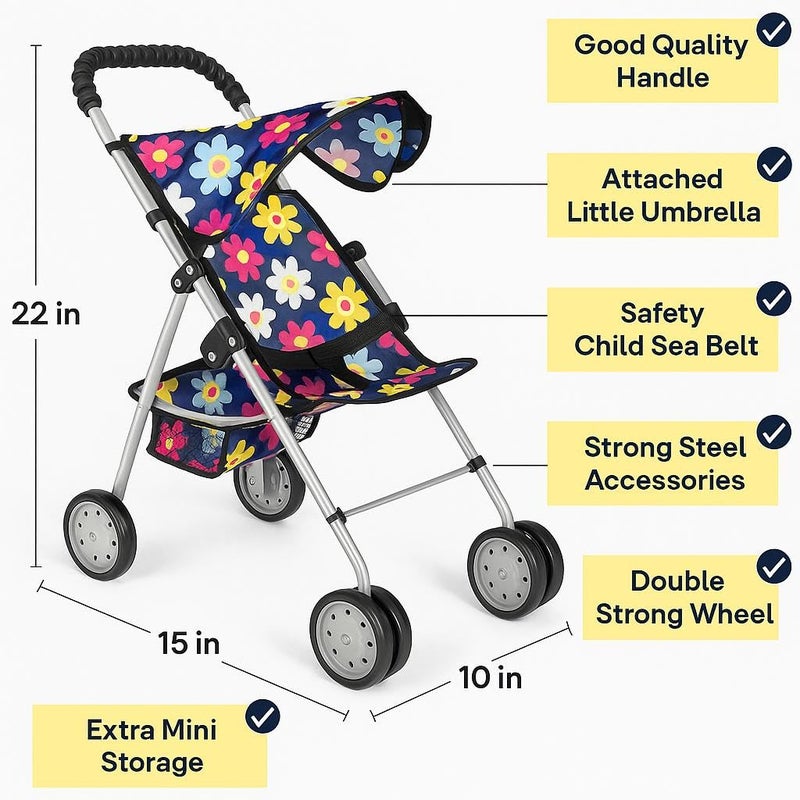 fash n kolor 4 Piece Baby Doll Play Set Flower Design Includes - Foldable Pack N Play, Baby Doll Stroller, Baby Doll High Chair, Infant Seat, Fits Up to 18'' Doll 4 Piece Doll Accessories Set - Image 5
