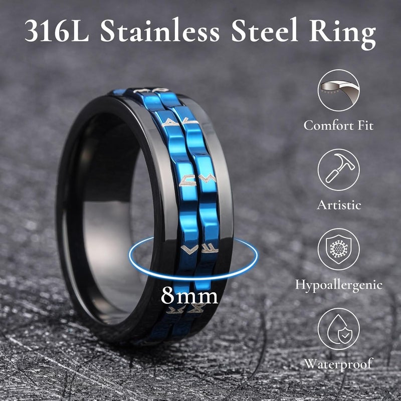 King Will Mens Boys Black Gear Spinner Rings Stainless Steel Fidgets Two Black Gear Fidget Ring Anxiety Ring For Men Women Toy Stress Free Cool Wedding Band - Image 2
