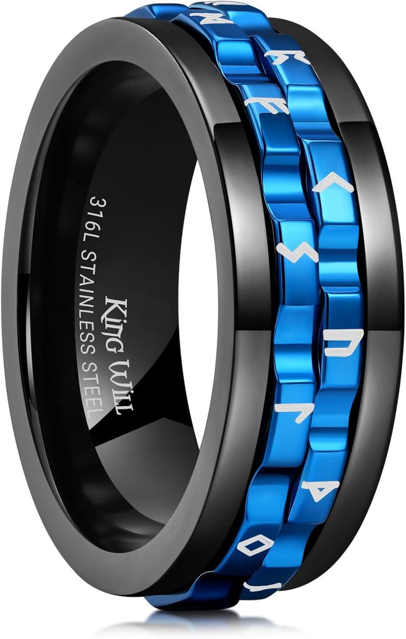 King Will Mens Boys Black Gear Spinner Rings Stainless Steel Fidgets Two Black Gear Fidget Ring Anxiety Ring For Men Women Toy Stress Free Cool Wedding Band - Image 1