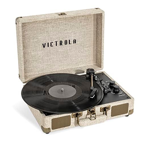 Victrola Journey+ Signature Turntable Record Player – 33-1/3, 45 & 78 RPM Suitcase Vinyl Record Player, Bluetooth Connectivity & Built-in Speakers, Stereo RCA Output, Linen Finish (Cream) - Image 1
