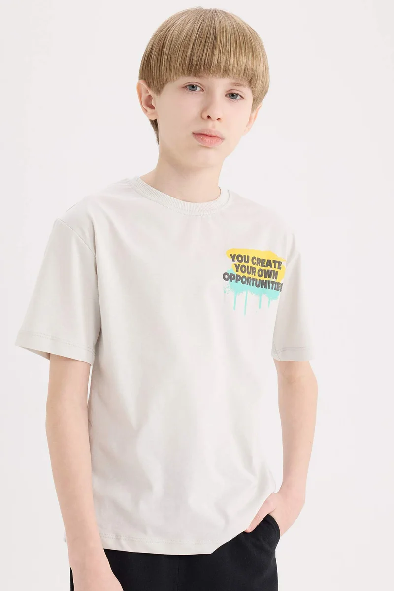 ديفاكتو Boy Crew Neck Printed Short Sleeve T-Shirt
