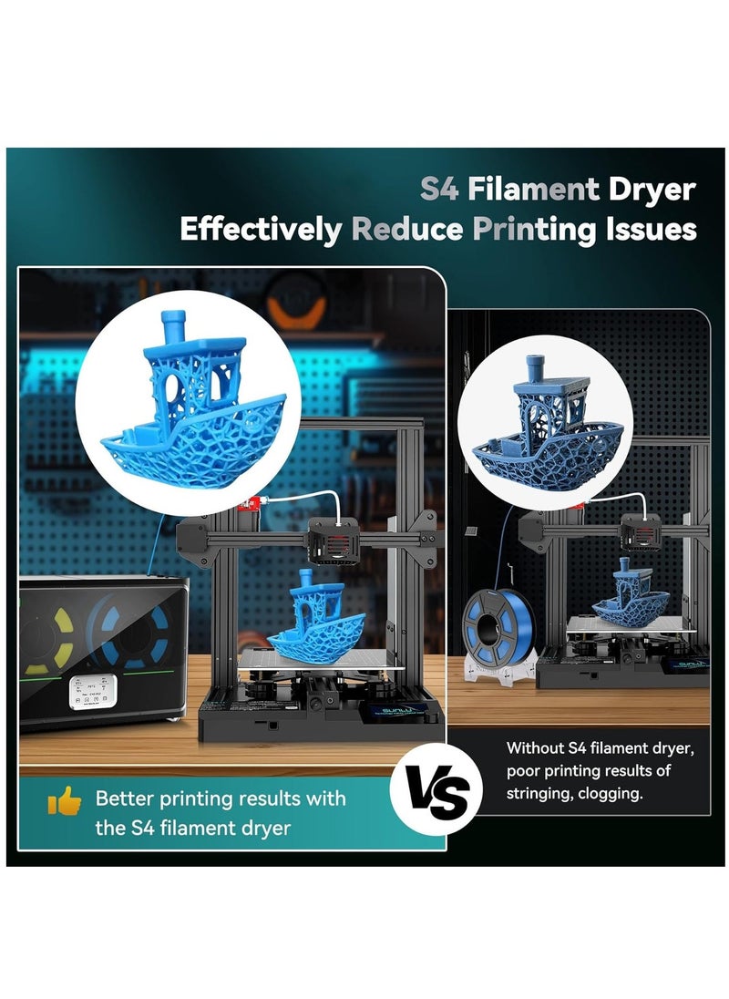 Filament Dryer S4, Large Capacity 3D Printer Filament Dryer Box with Triple Fan, 4-Spool Drying, Faster Heating, Auto Humidity Control, PLA PETG ABS TPU Nylon PA Filament Storage Box, Black