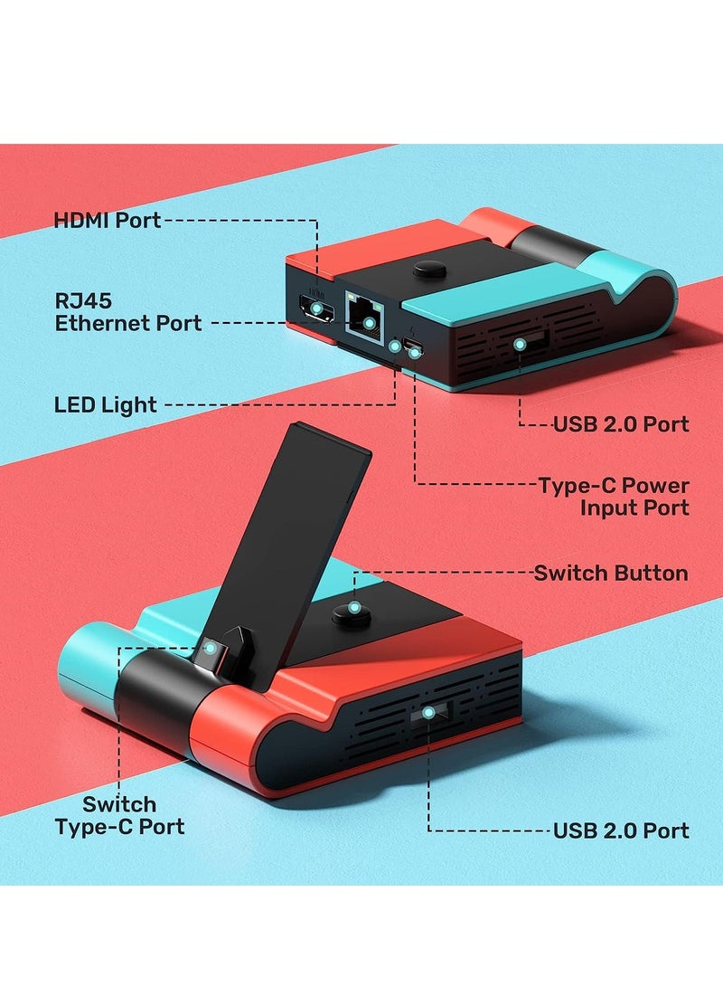 قاعدة توصيل لنينتندو وأوليد، تلفزيون قابل للطي مع شحن PD 45 واط، منفذ LAN إيثرنت Gigabit ومنفذ HDMI 4K، محطة توصيل بديلة - Image 2