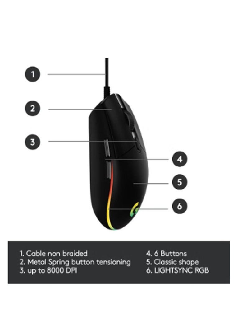 Logitech - G203 Light Sync Gaming Mouse With Customizable RGB Lighting, 6 Programmable Buttons, Gaming Grade Sensor, 8 k dpi Tracking,16.8mn Color, Light Weight - Image 1
