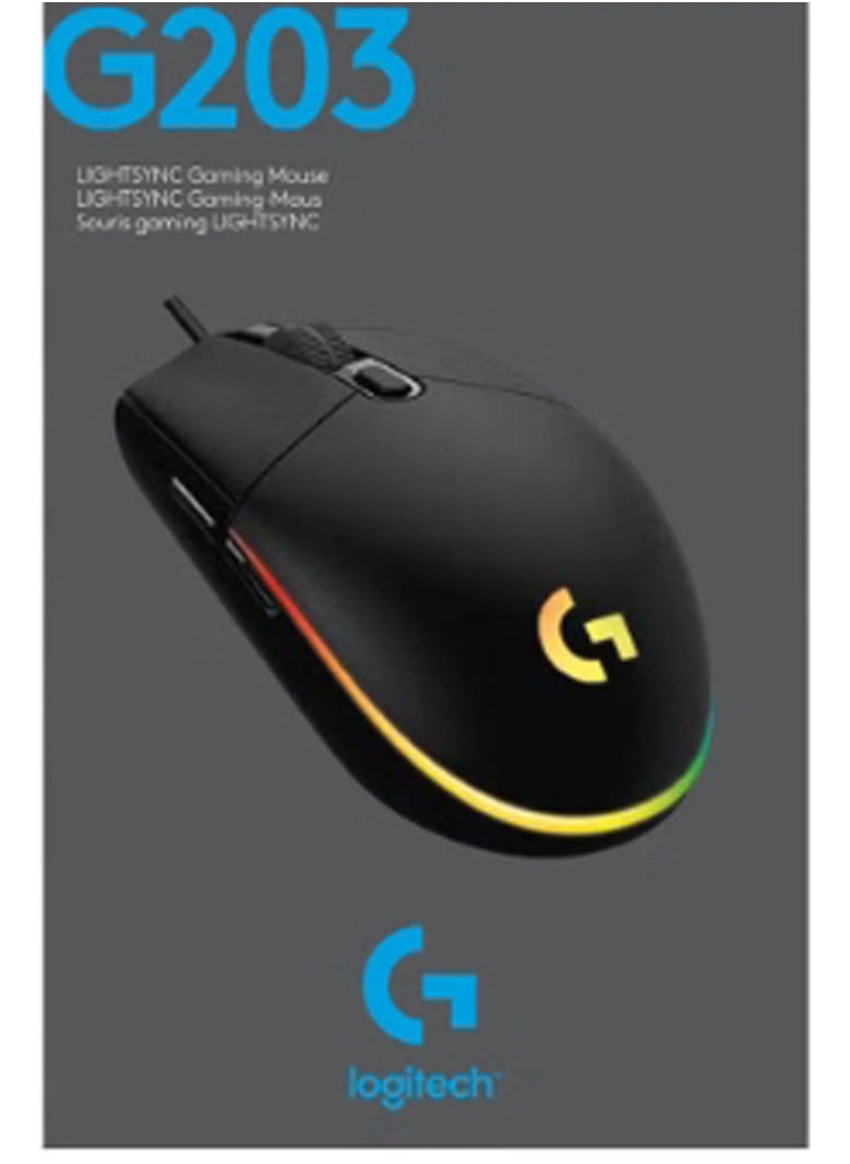 Logitech - G203 Light Sync Gaming Mouse With Customizable RGB Lighting, 6 Programmable Buttons, Gaming Grade Sensor, 8 k dpi Tracking,16.8mn Color, Light Weight - Image 1