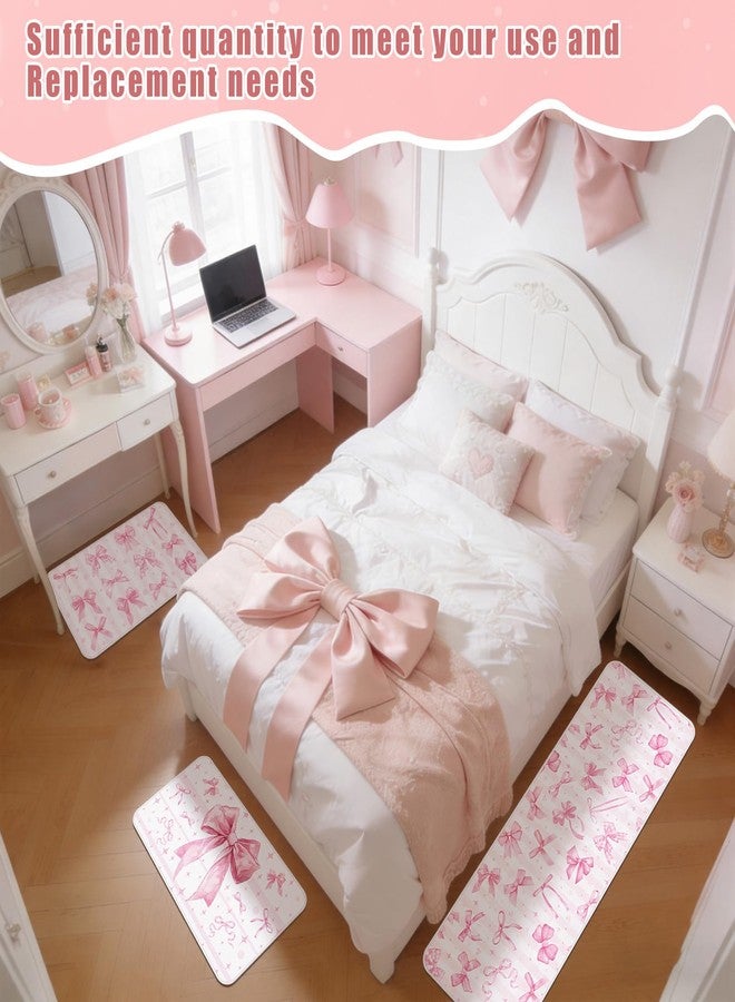 Drydiet 3 Pcs Pink Bow Kitchen Rugs and Mats Set Cute Coquette Non Slip Rug Pink Bowknot Waterproof Home Floor Mat for Kitchen Door Party Decor, 17 x 29 and 17 x 47 Inch - Image 4