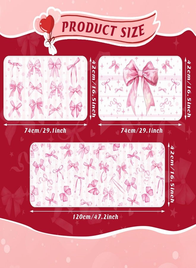 Drydiet 3 Pcs Pink Bow Kitchen Rugs and Mats Set Cute Coquette Non Slip Rug Pink Bowknot Waterproof Home Floor Mat for Kitchen Door Party Decor, 17 x 29 and 17 x 47 Inch - Image 2