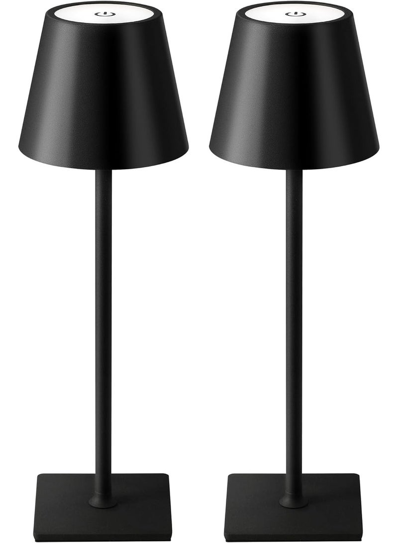 سوفام 2 حزمة مصباح طاولة لاسلكية، مصباح LED محمول، تشغيل بطارية 1200 مللي أمبير/ساعة، 3 تعتيم بلا ألوان، للمطعم، غرفة النوم، التخييم في الهواء الطلق، مقهي، ضوء الليل، قابل لإعادة الشحن (أسود) - Image 1