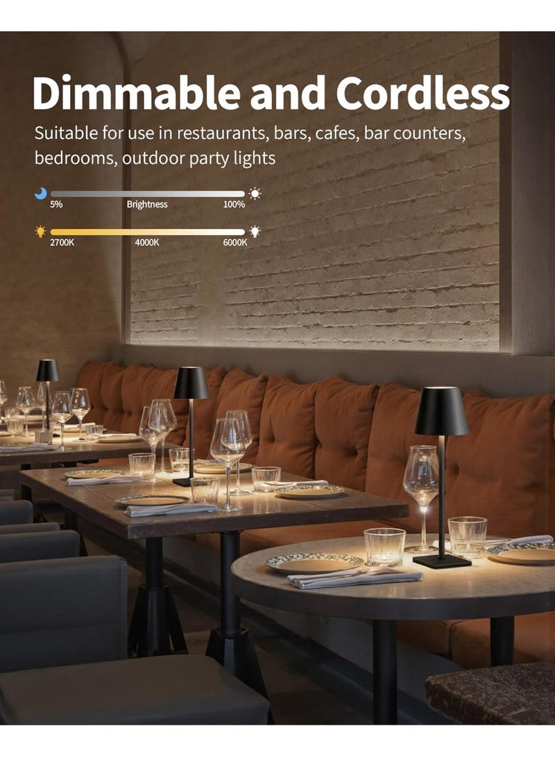 سوفام 2 حزمة مصباح طاولة لاسلكية، مصباح LED محمول، تشغيل بطارية 1200 مللي أمبير/ساعة، 3 تعتيم بلا ألوان، للمطعم، غرفة النوم، التخييم في الهواء الطلق، مقهي، ضوء الليل، قابل لإعادة الشحن (أسود) - Image 3