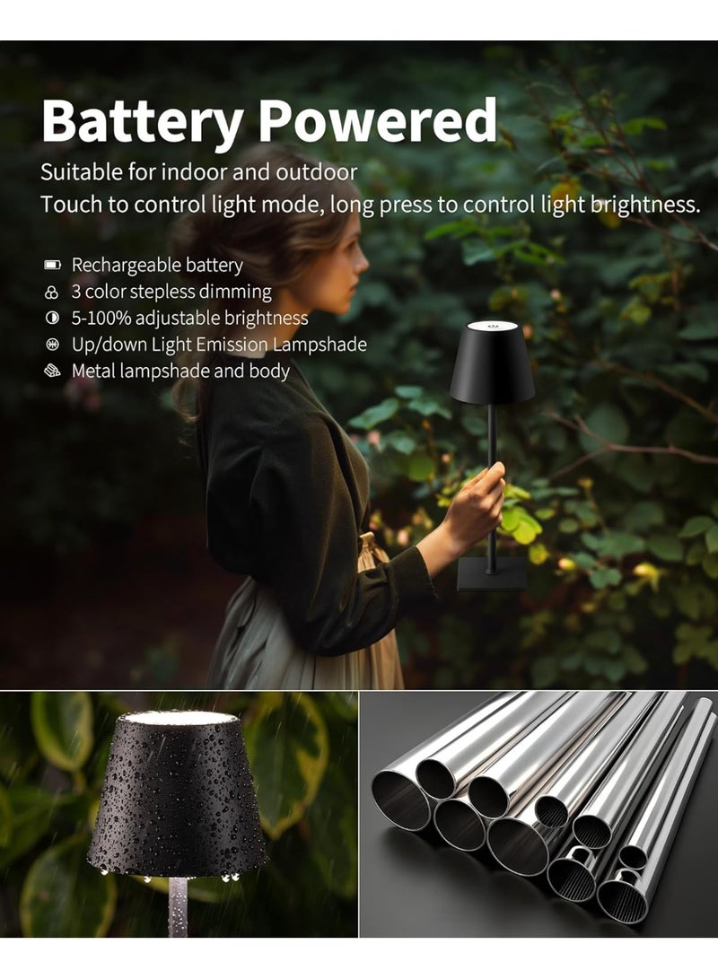 سوفام 2 حزمة مصباح طاولة لاسلكية، مصباح LED محمول، تشغيل بطارية 1200 مللي أمبير/ساعة، 3 تعتيم بلا ألوان، للمطعم، غرفة النوم، التخييم في الهواء الطلق، مقهي، ضوء الليل، قابل لإعادة الشحن (أسود) - Image 4