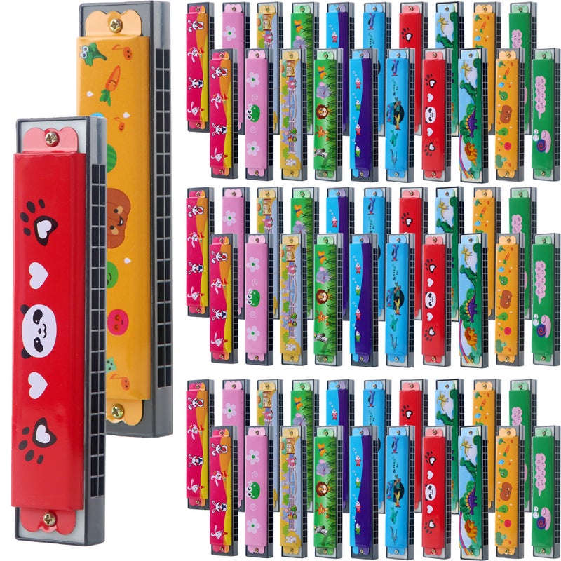 Restroma 100 Pcs Kids Cartoon Harmonica Bulk 16 Holes Plastic Harmonica Toys for Children Beginners Party Goodie Bags Stuffers Random Color Pattern - Image 3