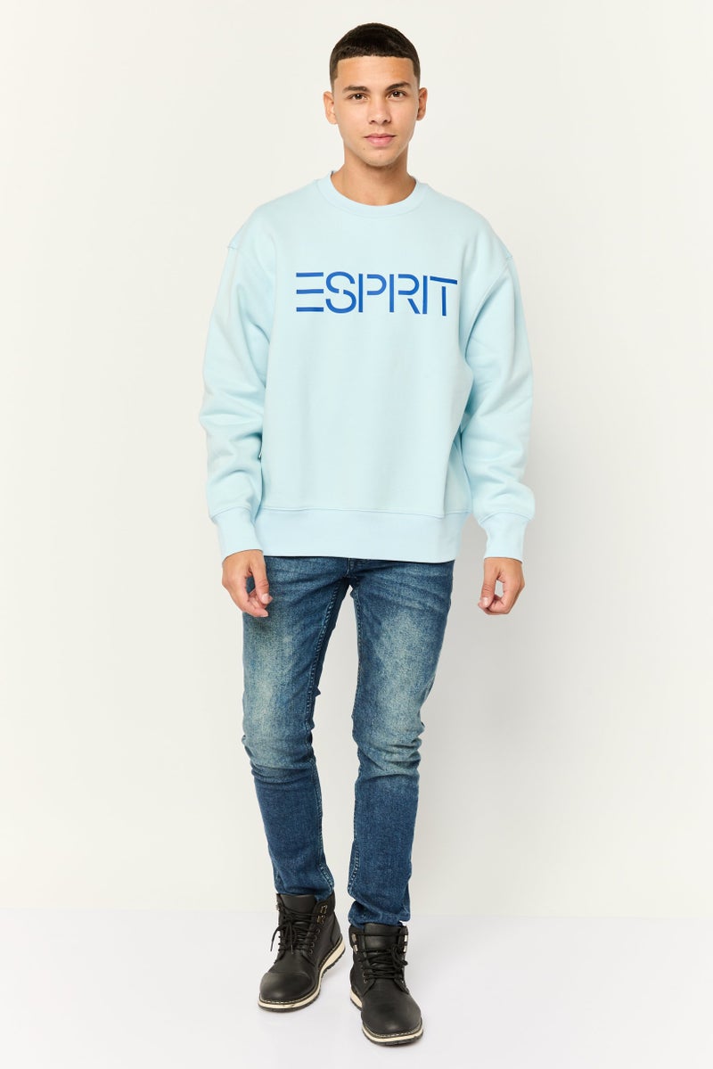 ESPRIT Men Crew Neck Long Sleeves Brand Logo Sweatshirts, Light Blue - Image 2