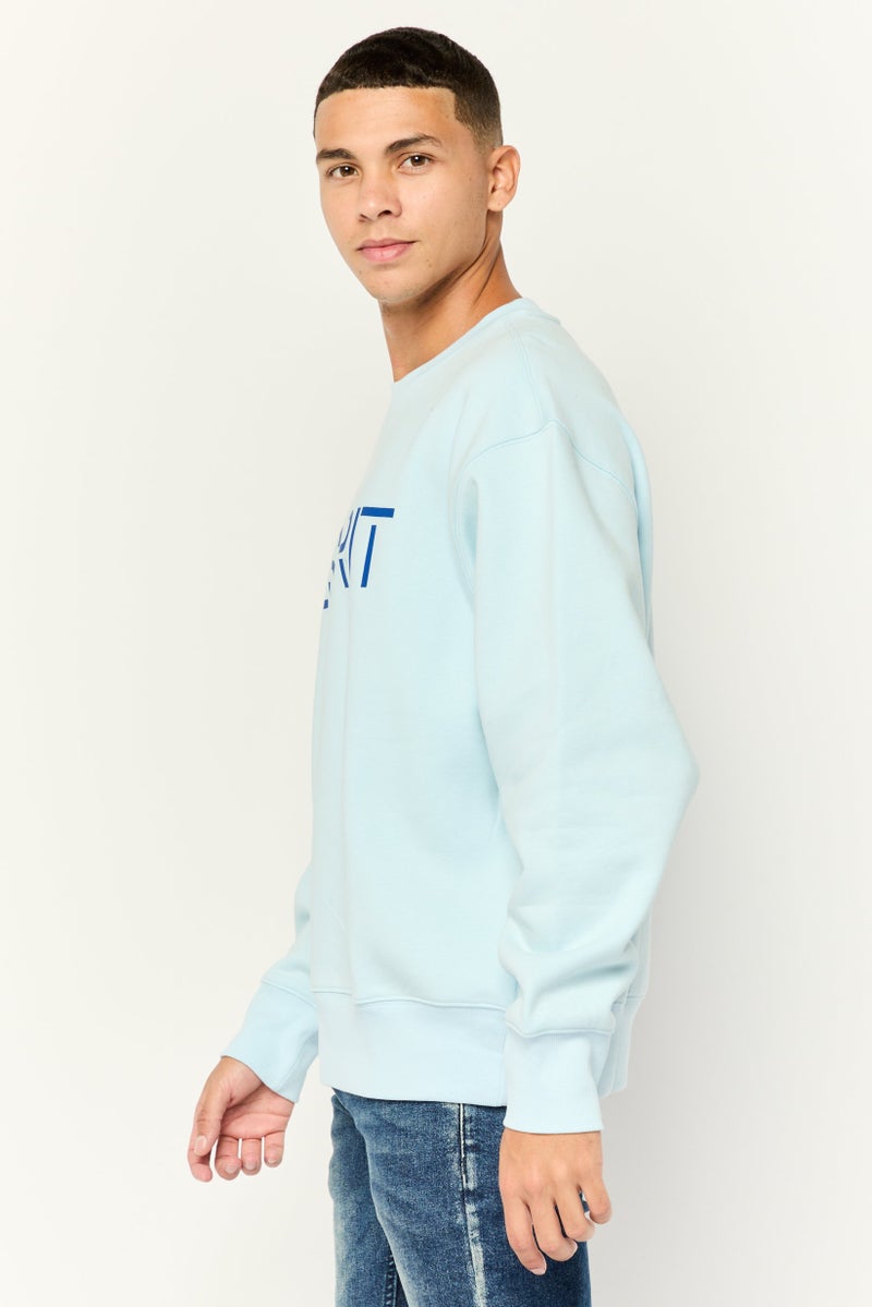 ESPRIT Men Crew Neck Long Sleeves Brand Logo Sweatshirts, Light Blue - Image 3
