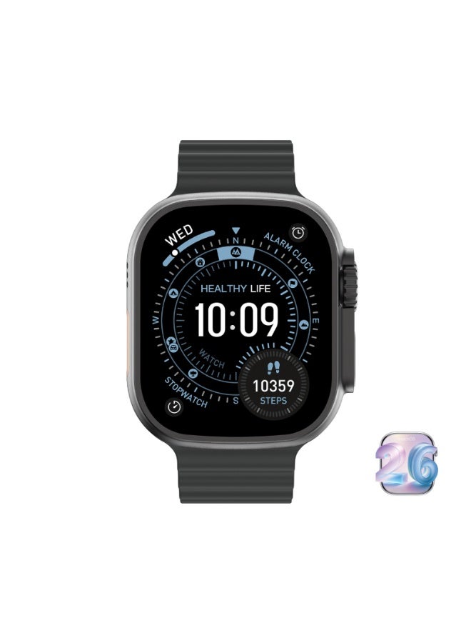 GREEN LION Communicate 49 Smart Watch, 2.04" AMOLED Display, Bluetooth Calls, 10 Days Standby, 3 ATM Waterproof, 1GB RAM, Health Monitoring, E-Book, Motion Games - Black