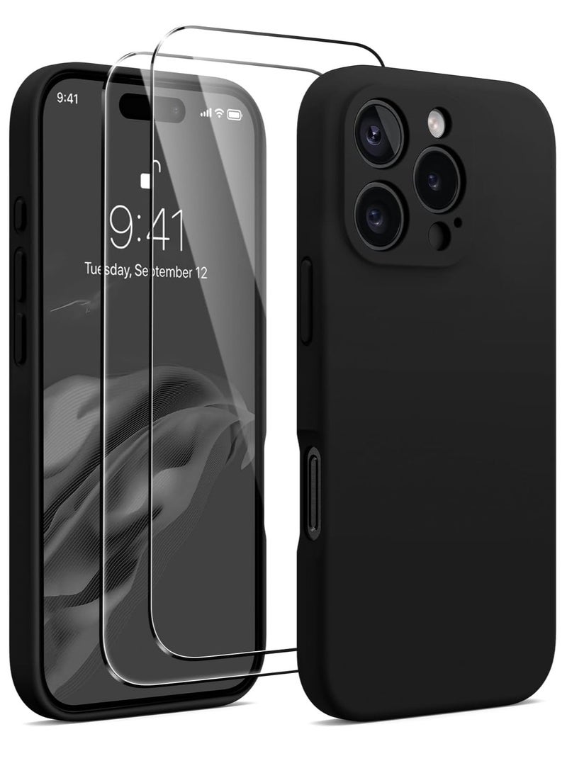 ELTRAZONE Black Silicone Case for iPhone 16 Pro [Camera Protection], MagSafe Compatible, Anti-Scratch Microfiber Lining, Includes 2 Screen Protectors - Image 1