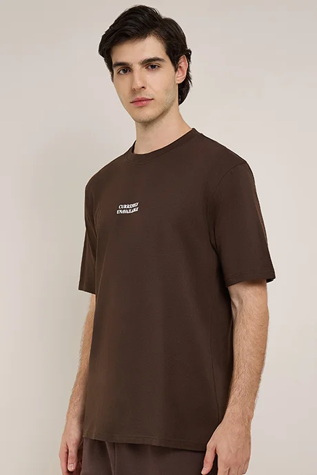 أر أند بي Typography Print T-Shirt with Crew Neck and Short Sleeves