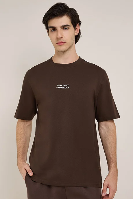 أر أند بي Typography Print T-Shirt with Crew Neck and Short Sleeves