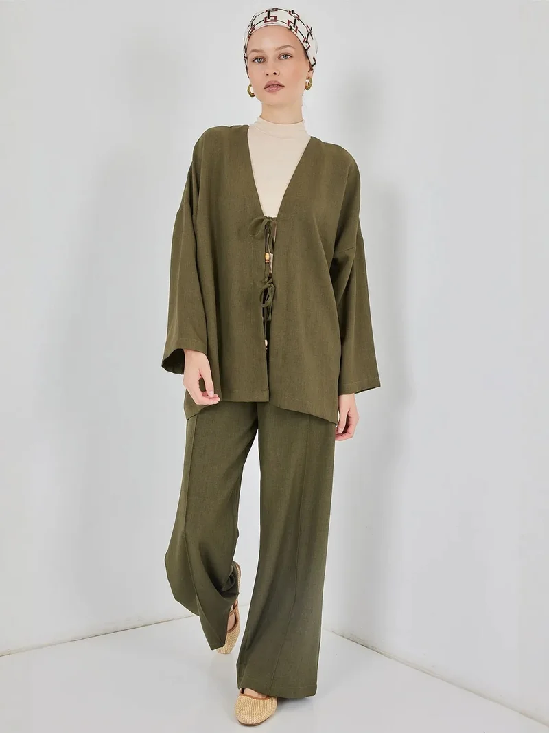 بيغ دارت BDART V-Neck Cardigan and Wide Leg Pants Set