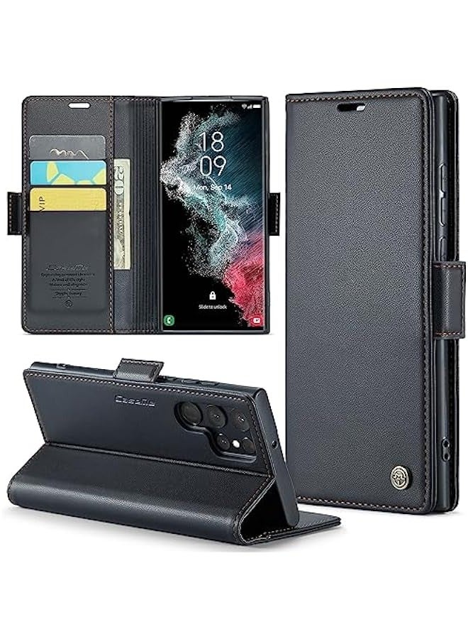 Samsung Galaxy S22 Ultra 5G RFID Blocking Wallet Case - Black - Image 1