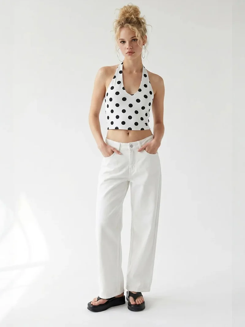 ميكسراي MIXRAY High-Waist Wide-Leg Cotton Jeans