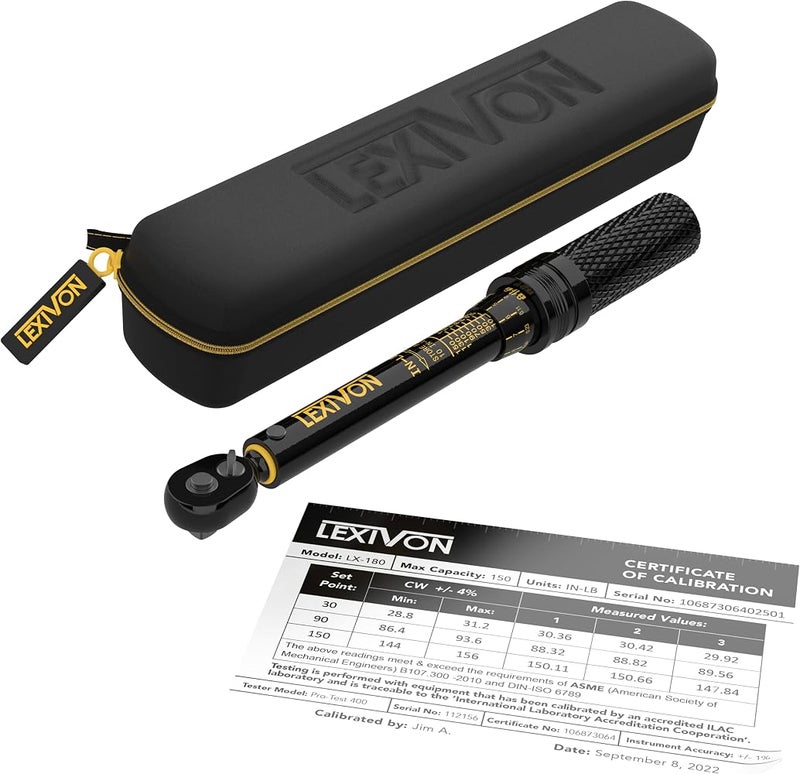 LEXIVON Inch Pound Torque Wrench 1/4-Inch Dr. 72-Tooth Gear Dual-Direction Click Type Micro-Adjustment 10~150 in-lb (1.1~16.9 Nm) Zippered Protective Case (LX-180) - Image 1