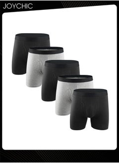 Joychic 5-piece Men Cotton Skin-friendly Breathable Boxer Briefs Classic High Stretch Short Panties for All Seasons  - Image 1