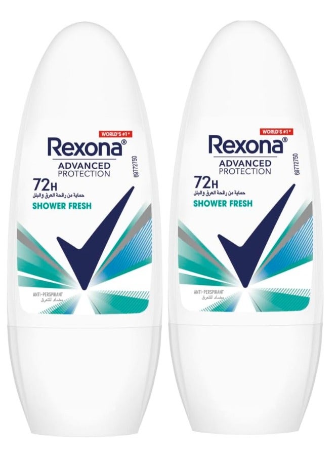 Rexona 2Pcs REXONA Women Antiperspirant Deodorant Roll On, 72 h Shower Fresh, 50ml - Image 1