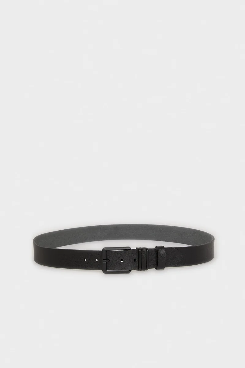 Man Rectangle Clasp Faux Leather Jean Belt
