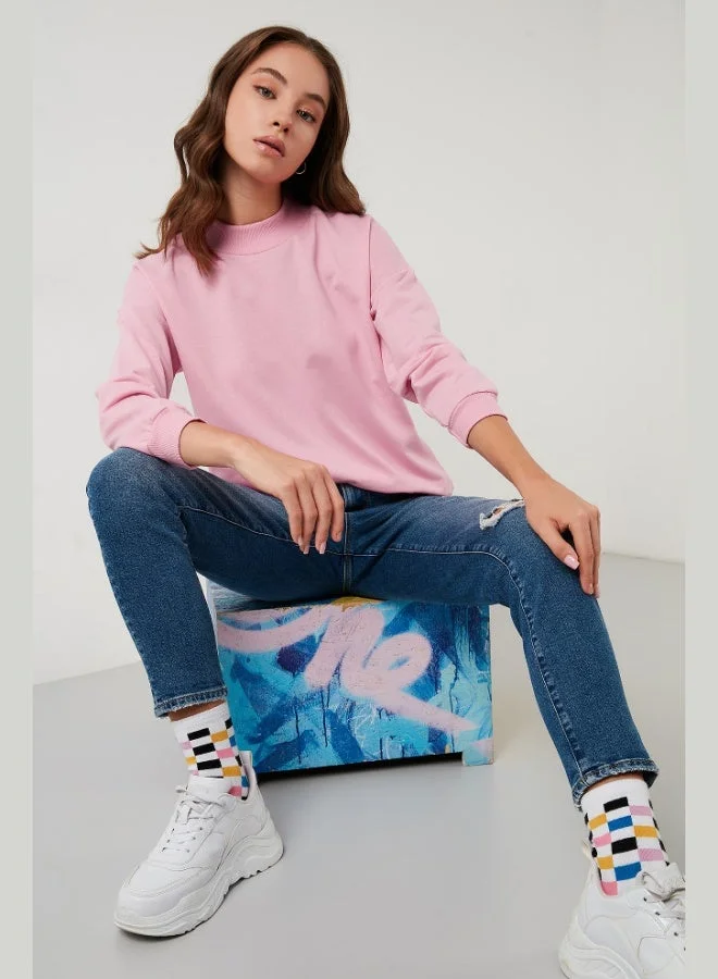 ليلا ليلى سويت شيرت قطن أساسي بياقة واقفة نسائي