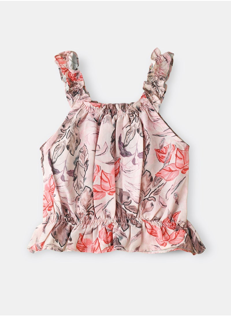 Jelliene Girls Pink Floral Ruffled Top  - Image 1