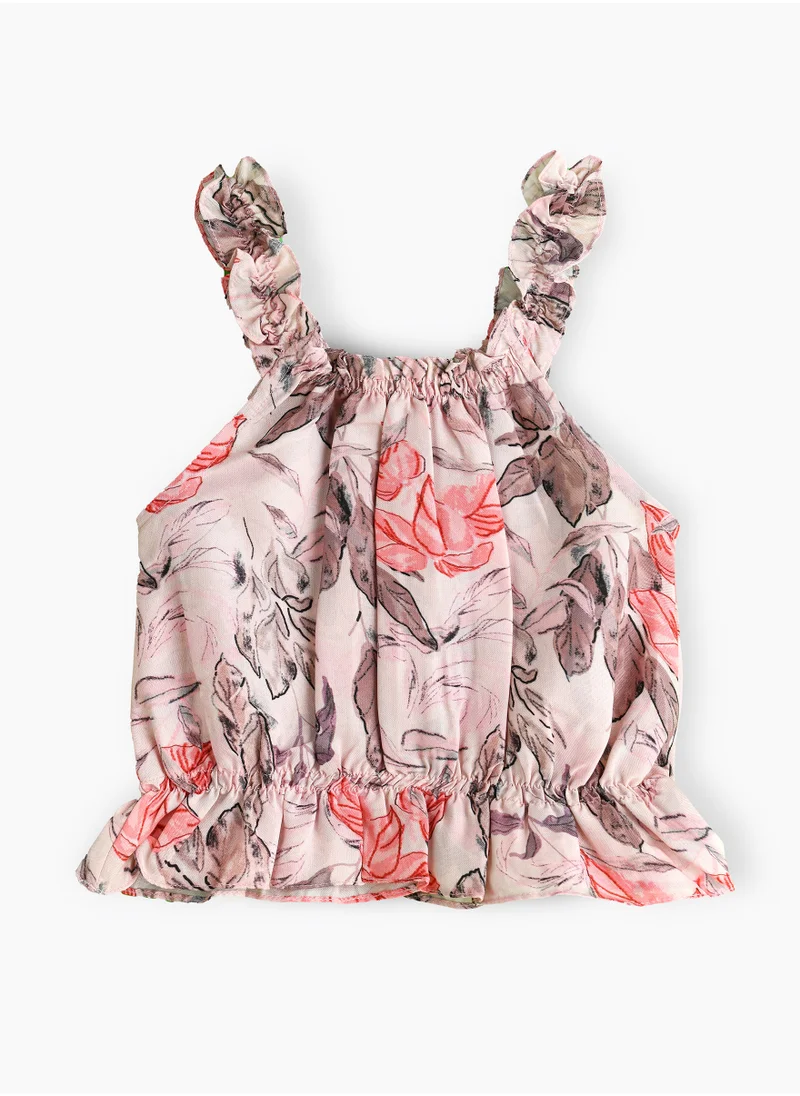 Jelliene Girls Pink Floral Ruffled Top
