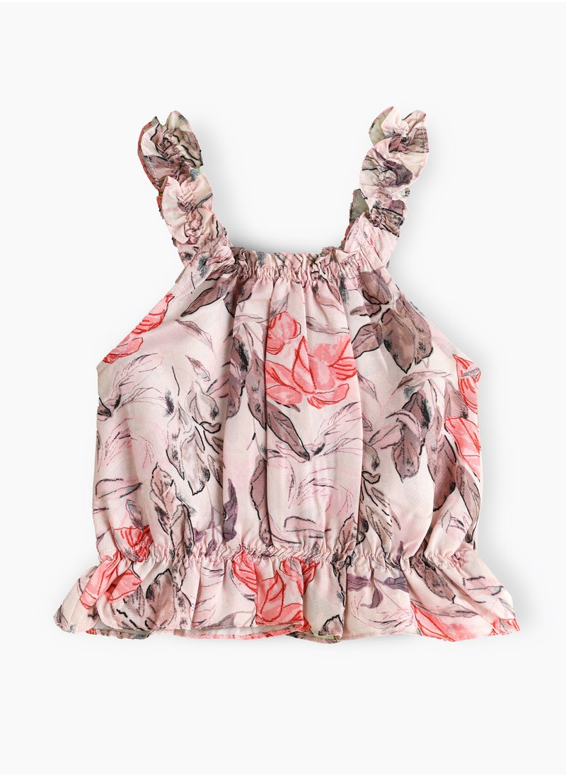 Jelliene Girls Pink Floral Ruffled Top  - Image 2