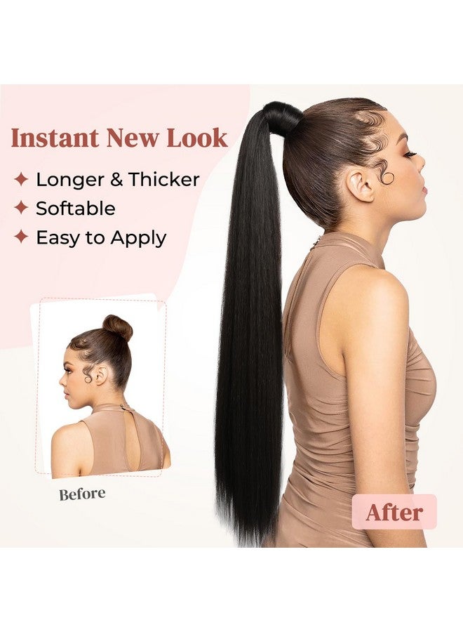 لوناي وصلات ذيل الحصان، وصلات ذيل حصان متعددة الاستخدامات بشريط مطاطي أشقر داكن للنساء، ذيل حصان طبيعي ناعم مستقيم بطول 32 بوصة - أشقر داكن - Image 3