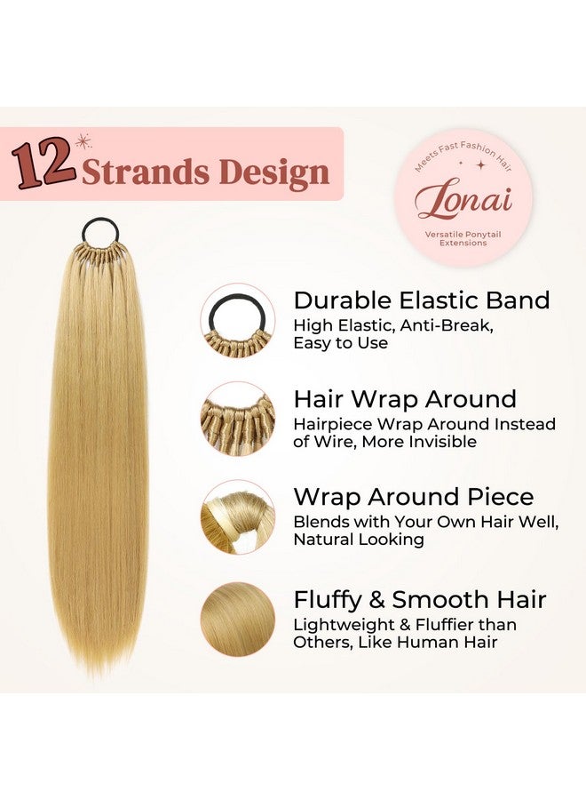 لوناي وصلات ذيل الحصان، وصلات ذيل حصان متعددة الاستخدامات بشريط مطاطي أشقر داكن للنساء، ذيل حصان طبيعي ناعم مستقيم بطول 32 بوصة - أشقر داكن - Image 2