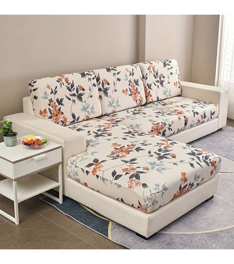 غطاء أريكة على شكل حرف L بمقاس XL، تغطية كاملة، مطاطي ومطبوع، وسادة ومسند ظهر لغرفة المعيشة - Image 2