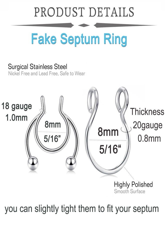 QWALIT Fake Septum Ring Fake Septum Piercing Faux Septum Nose Rings Fake Nose Ring Septum Fake Septum Nose Ring Clip On Septum Nose Ring Faux Septum Piercing Fake Septum Hoop Fake Septum Jewelry - Image 2