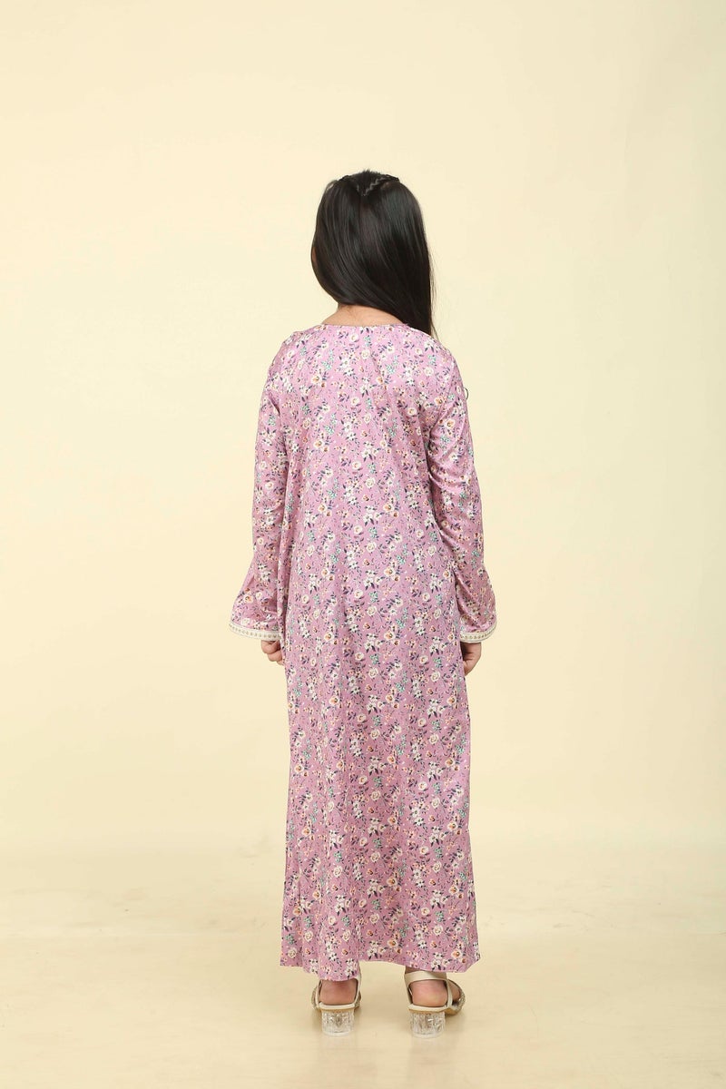 HANA & SARA Girls Viscose Blended Digital Print Floral Arabic Jalabiya – Lightweight Modest Wear Dress - Image 3