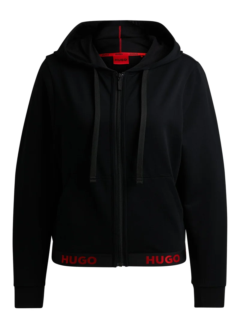 HUGO Cotton-blend zip-up hoodie with logo waistband