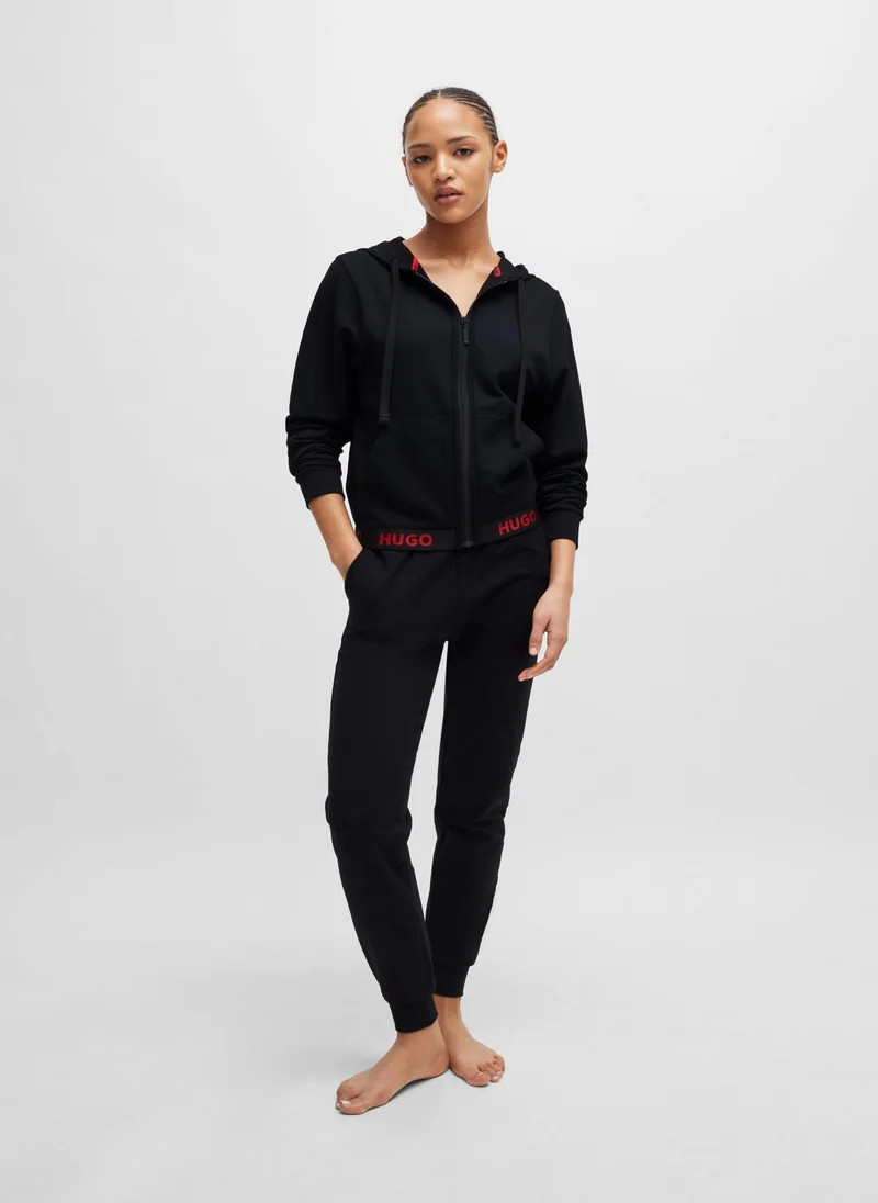 HUGO Cotton-blend zip-up hoodie with logo waistband