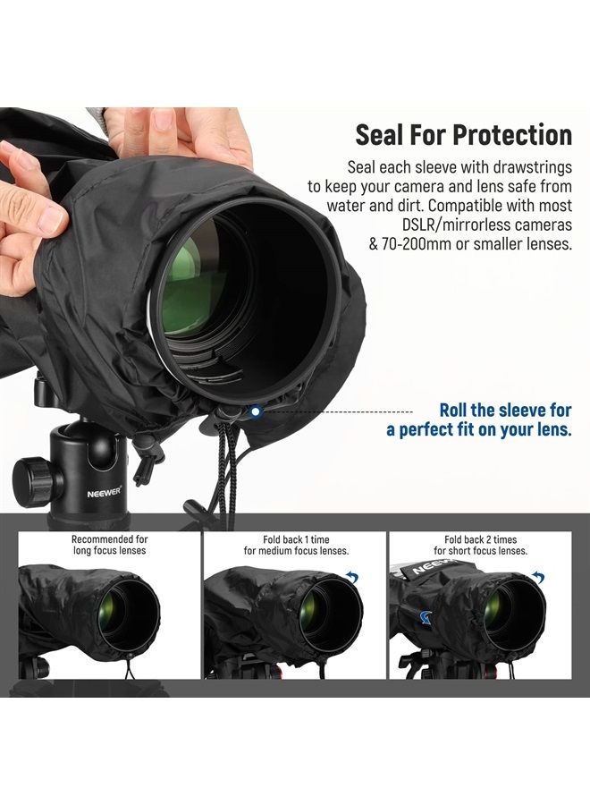 NEEWER Camera Rain Cover, Small Size Durable Nylon Raincoat Compatible with Sony A7 A9 Canon 7D 5D Nikon D750 D850 Cameras and Lenses Within ⌀200mm, with Sleeves, Drawstrings, Viewing Window, PB003 - Image 3