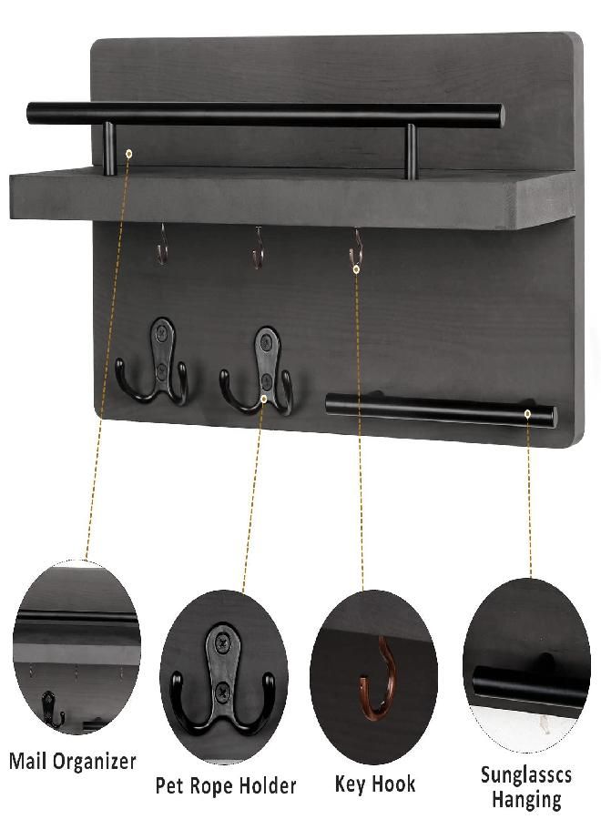OurWarm Key Holder for Wall Decorative with 5 Key Hooks, Wall Mounted Key Hangers for Wall with Mail Key Rack, Wooden Mail Organizer with Shelf, Rustic Home Decor for Entryway Mudroom Office Hallway - Image 3