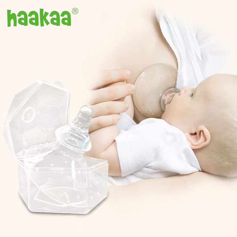 haakaa حماية حلمات هاكaa للرضاعة للأطفال حديثي الولادة، حلمات سيليكون للرضاعة مع حقيبة حمل، مجموعة 2 قطعة - Image 5