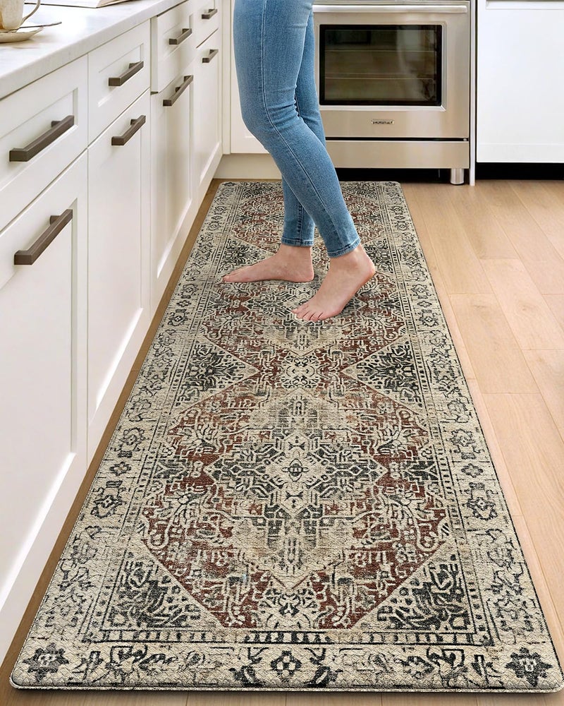 DEXI Kitchen Mats for Floor Cushioned, 23x86 Extra Large Long Runner Rug Non Slip, Waterproof Soft Comfort Standing Padded Anti Fatigue Decorative Cream Red - Image 1