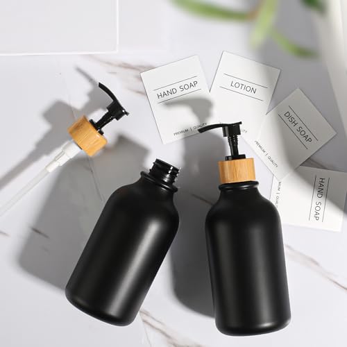 KASUNTING Hand Soap Dispenser Bathroom, Black Dish Soap Dispenser for Kitchen, 17 Fl Oz Plastic Hand and Dish Soap Dispensers Set with Bamboo Pump, 2 Pack Refillable Liquid Lotion Containers Bottle - Image 4